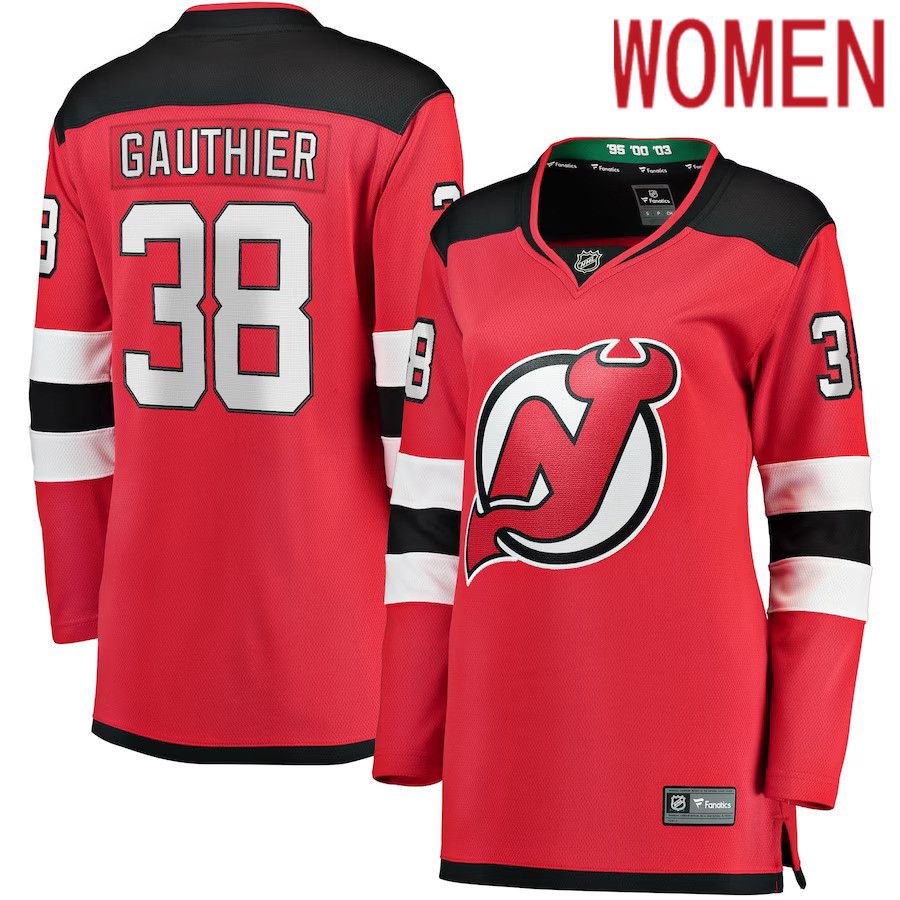 Women New Jersey Devils 38 Frederik Gauthier Fanatics Branded Red Home Breakaway Player NHL Jersey